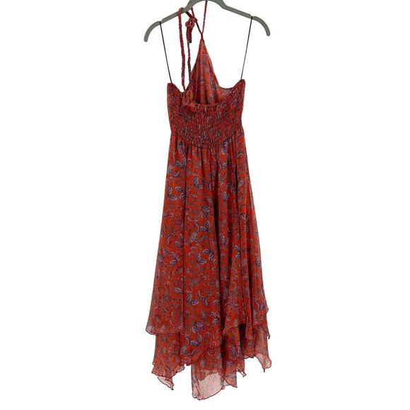 MISA LOS ANGELES Adele Paisley Halter Handkerchief Hem Dress Midi Layered Large - Picture 11 of 15